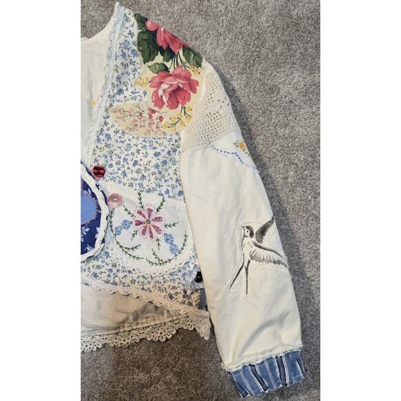 OOAK Magnolia Boho Indie Jacket Upcycle VTG Flour Sack Oversized Short L - XL - Picture 9 of 16